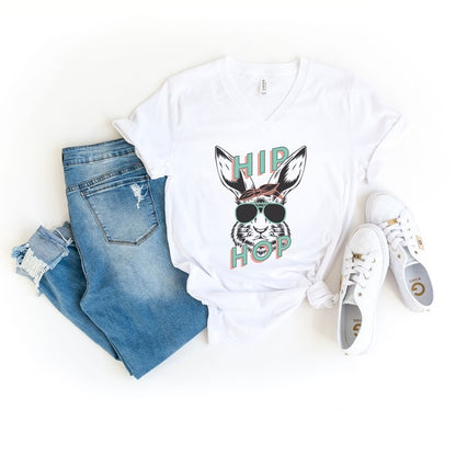 Green Hip Hop Bunny V-Neck Graphic Tee