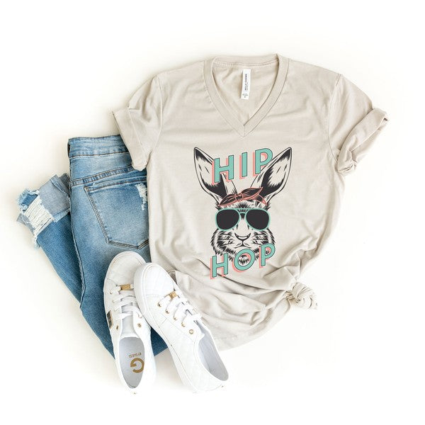 Green Hip Hop Bunny V-Neck Graphic Tee