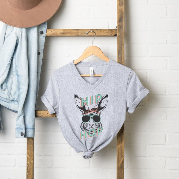 Green Hip Hop Bunny V-Neck Graphic Tee