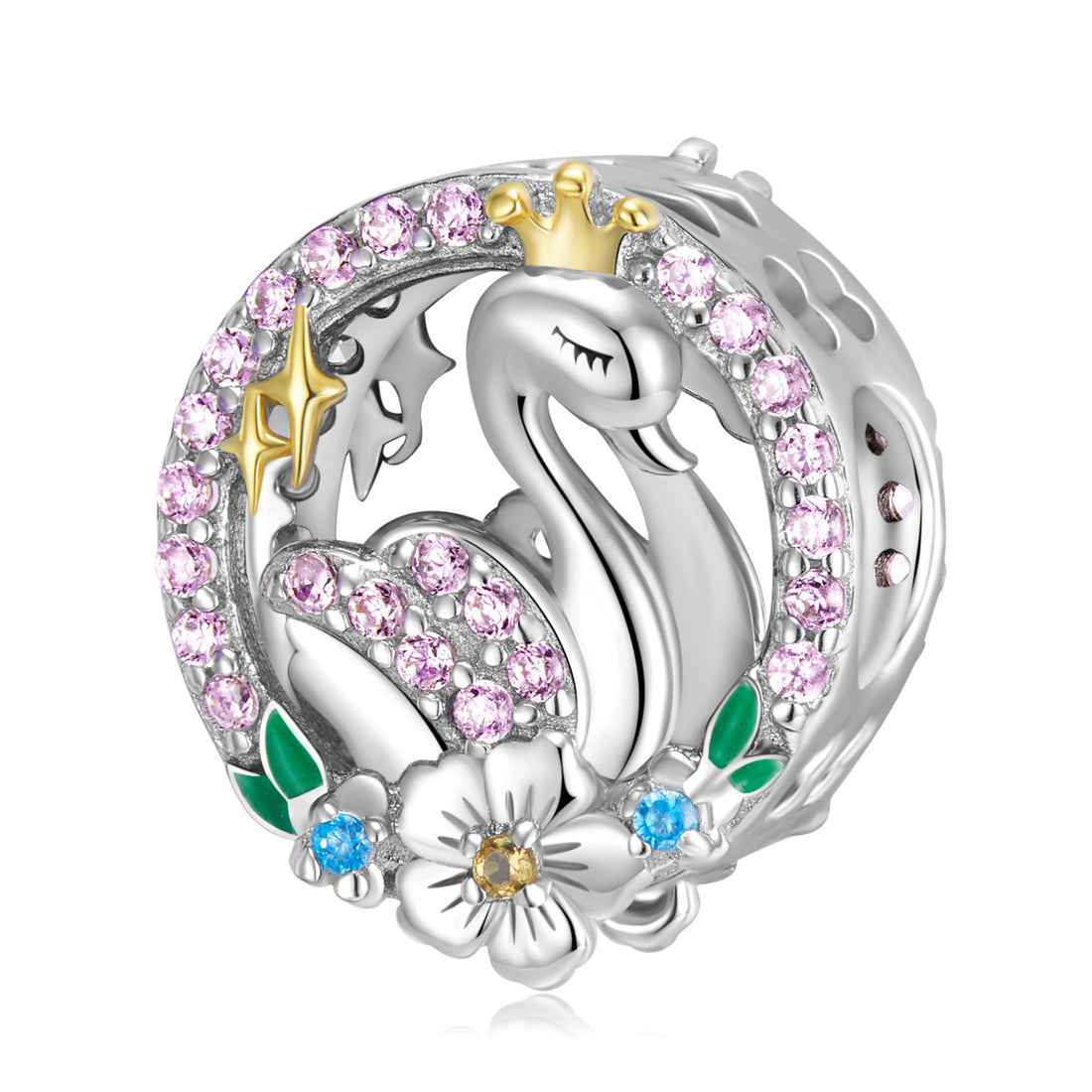 S925 Sterling Silver Warm Swan Beads Mother&