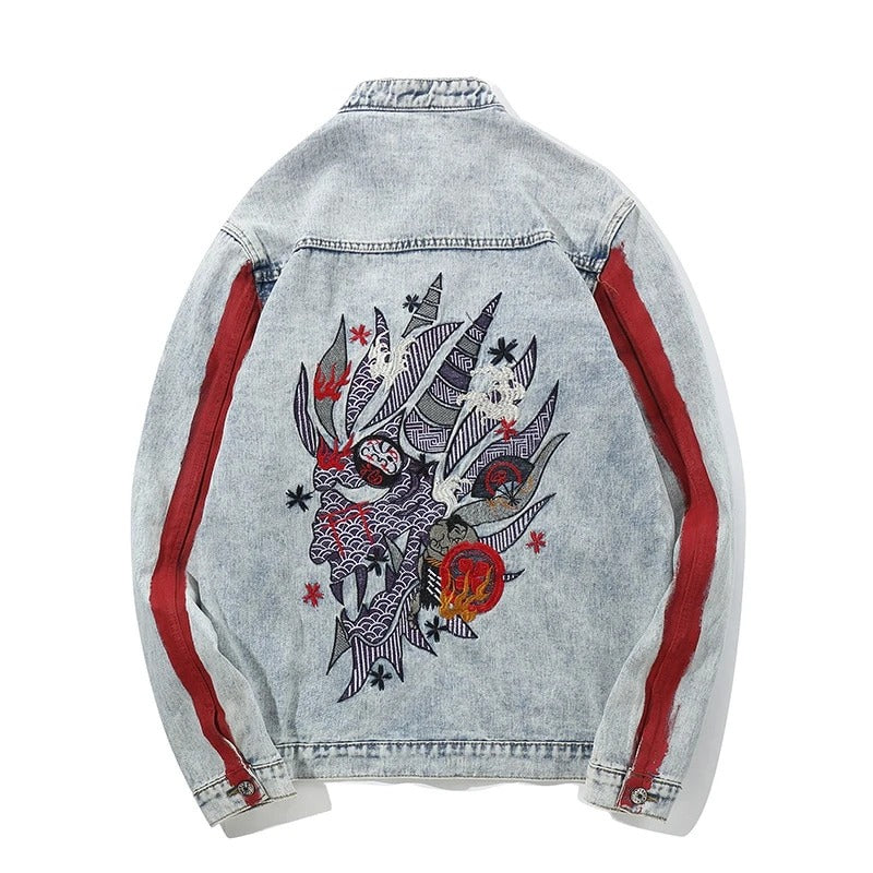 Wash embroidered denim coat