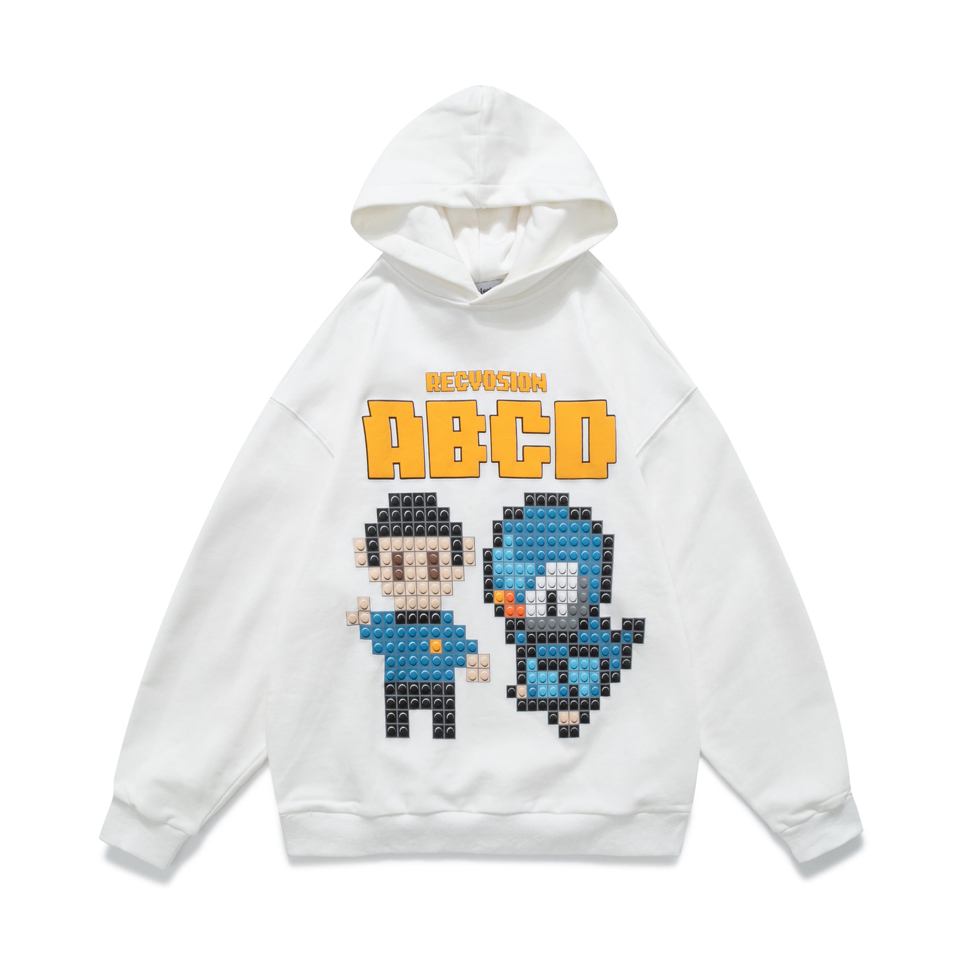 Mens Retro Pixel  Loose Top Zip Long Sleeve Hoodie