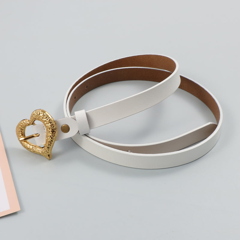 Gold Peach Heart Shape Buckle Top Layer Cowhide Leather Belt