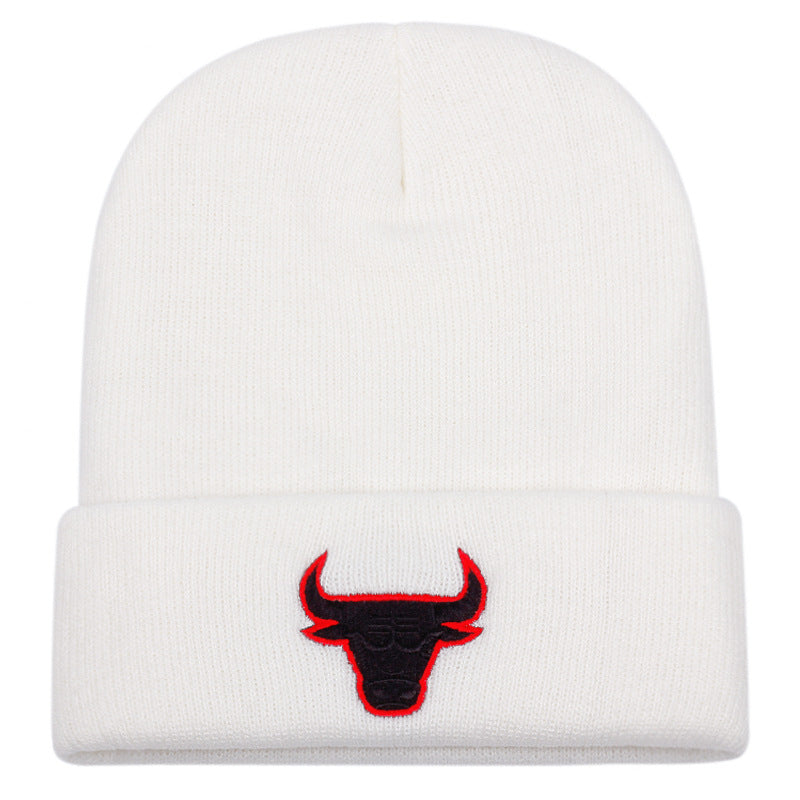 Cow Head Embroidery Popular Knitted Hat Winter Warm