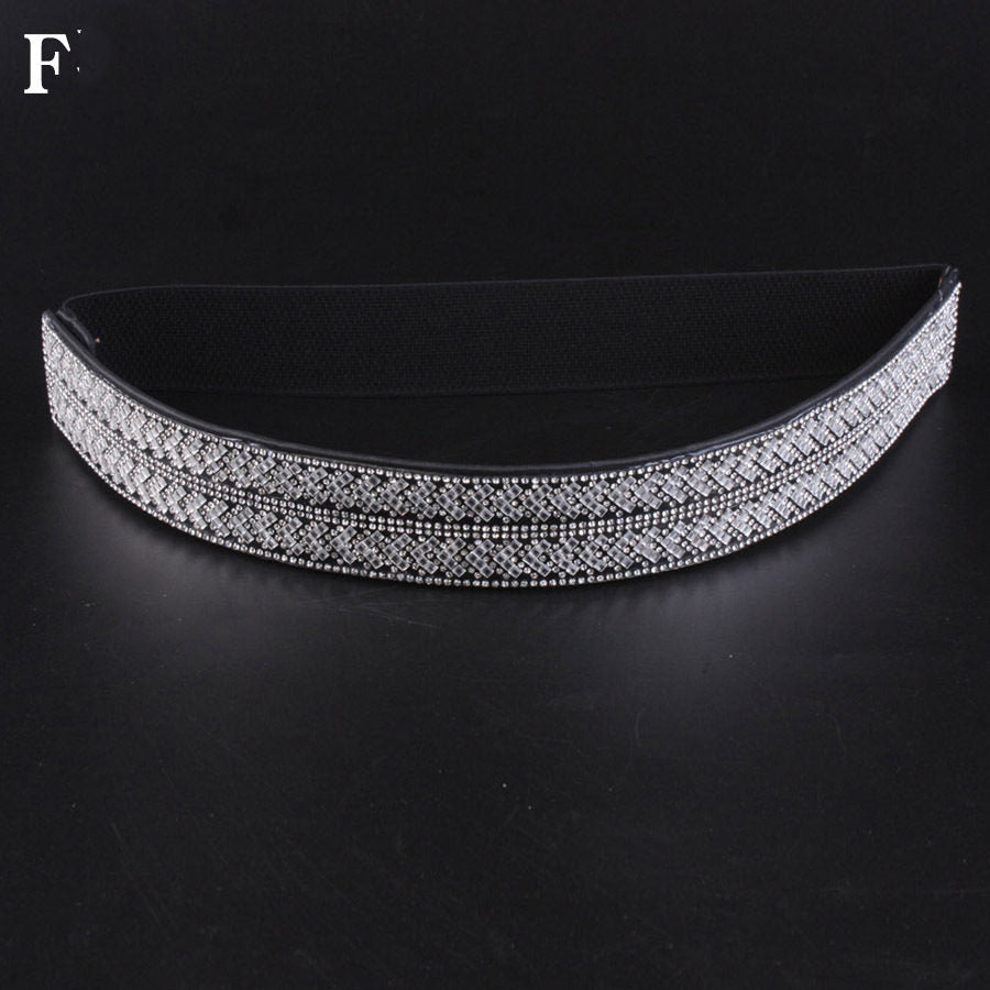 Rhinestones And Diamonds Elastic Wide Belt Flashing Diamonds Ladies Versatile Crystal Stretch