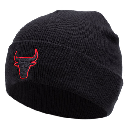 Cow Head Embroidery Popular Knitted Hat Winter Warm