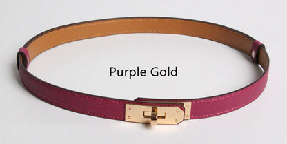 High Quality Women Real Leather 1.8cm Width Belts Golden