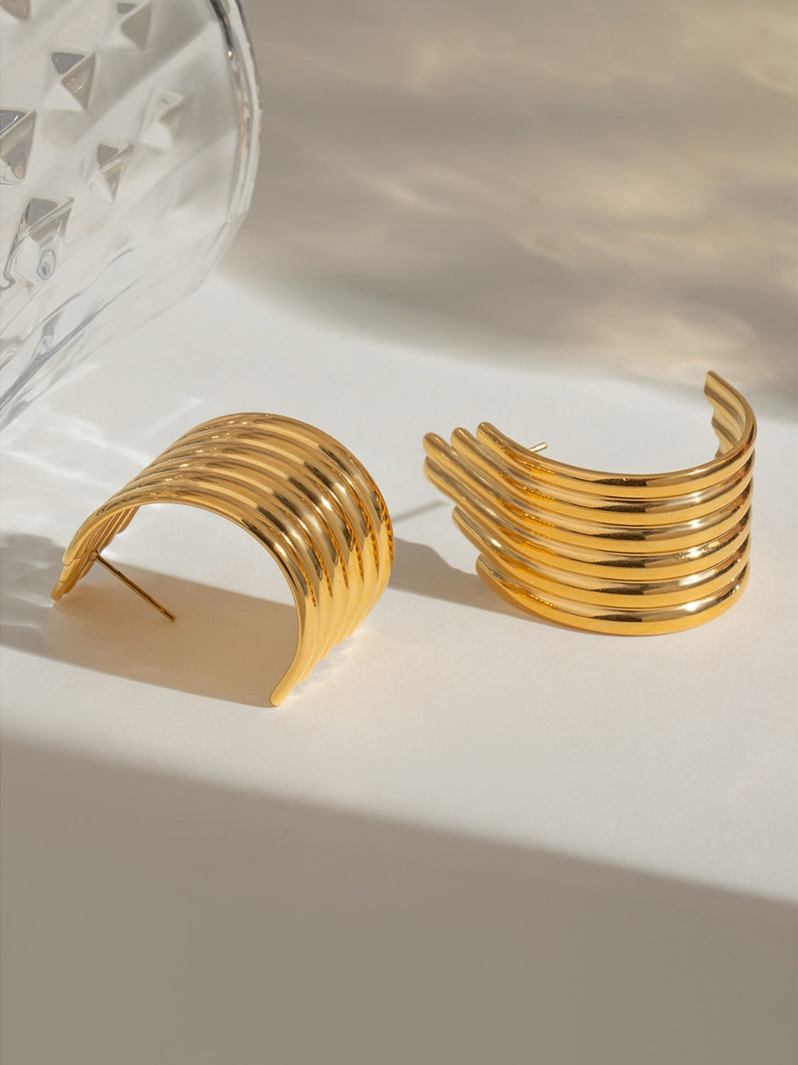 18K Gold-Plated Stainless Steel Ribbed Earrings