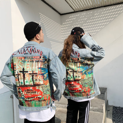 Spray paint couple denim jacket