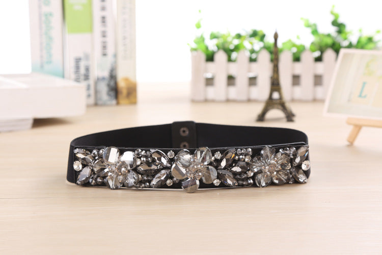 Rhinestone Crystal Waist Women Womens Elastic Belts