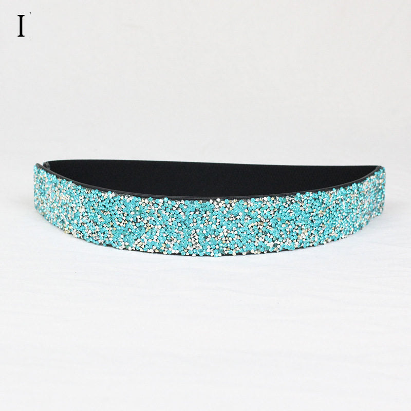 Rhinestones And Diamonds Elastic Wide Belt Flashing Diamonds Ladies Versatile Crystal Stretch