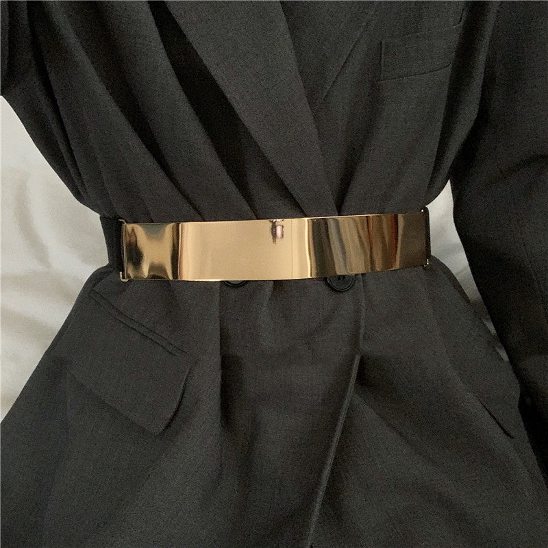 Mirror Glossy Metal Belt Feel With Suit Dress Elastic Elastic Girdle Decoration