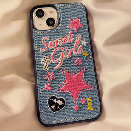 Denim Embroidered Star Phone Case