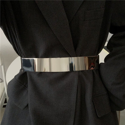 Mirror Glossy Metal Belt Feel With Suit Dress Elastic Elastic Girdle Decoration