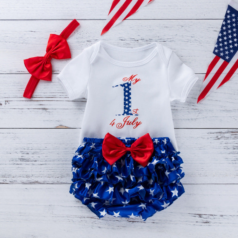 American Independence Day Baby Clothes Cartoon Letter Short Sleeve Romper