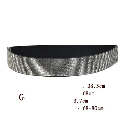 Rhinestones And Diamonds Elastic Wide Belt Flashing Diamonds Ladies Versatile Crystal Stretch