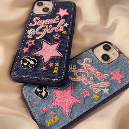 Denim Embroidered Star Phone Case