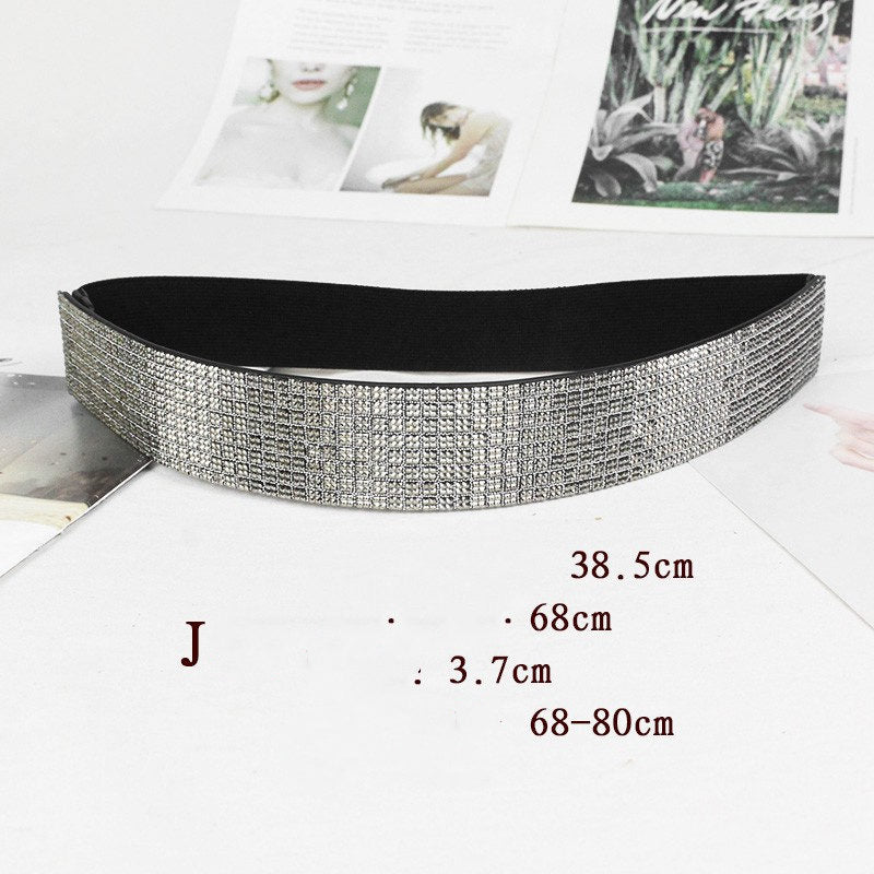 Rhinestones And Diamonds Elastic Wide Belt Flashing Diamonds Ladies Versatile Crystal Stretch