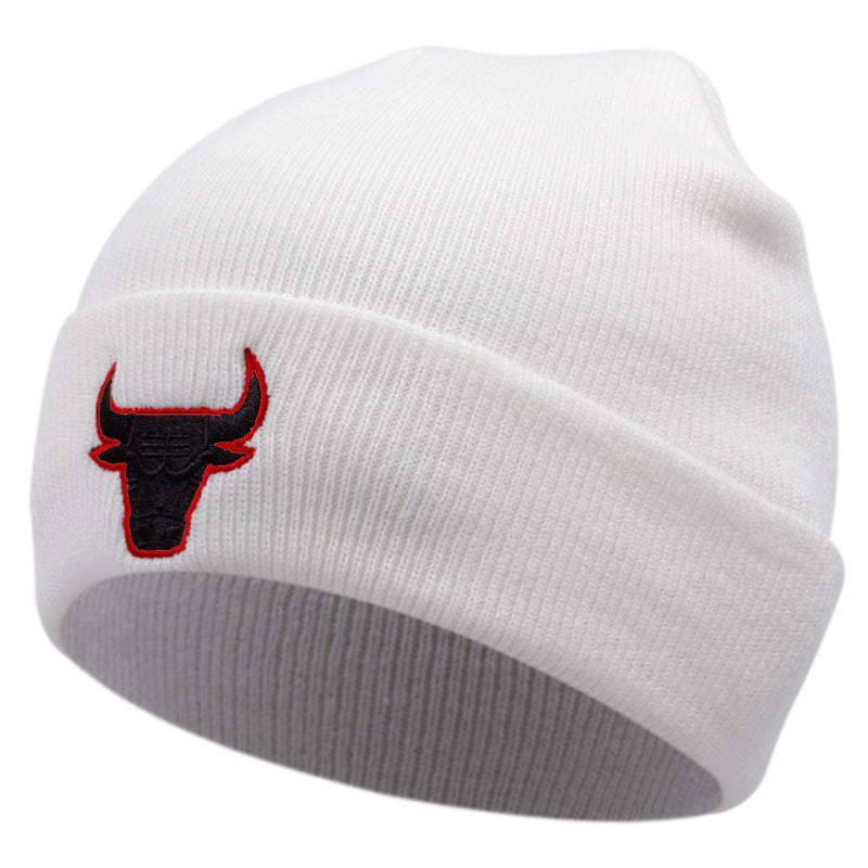 Cow Head Embroidery Popular Knitted Hat Winter Warm