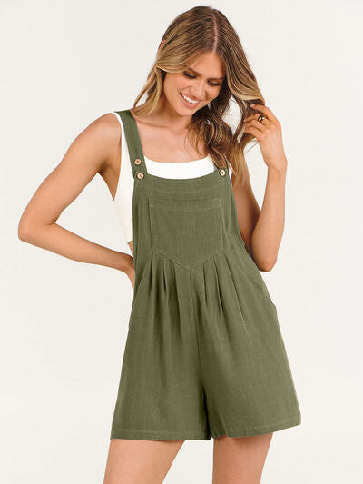 Pocketed Square Neck Wide Strap Romper