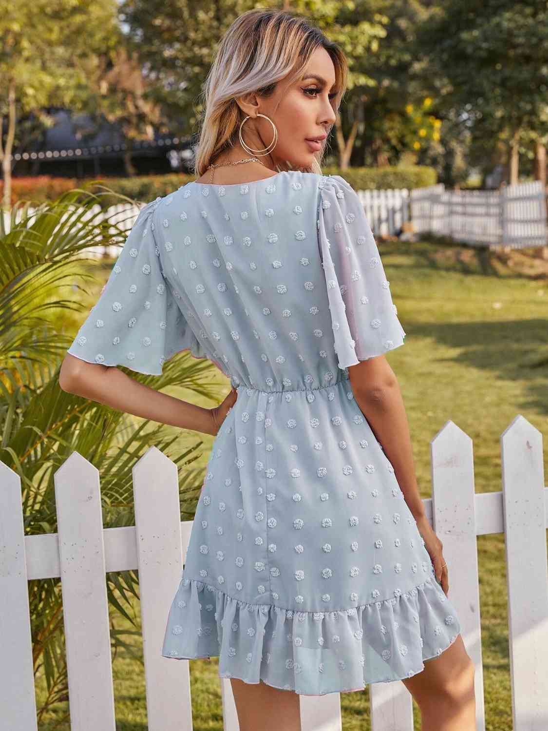 Swiss Dot Surplice Neck Dress