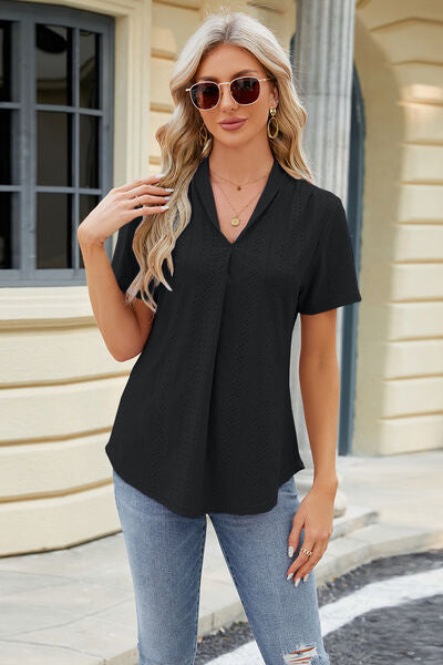 Eyelet Short Sleeve Blouse