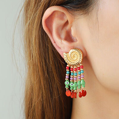 Shell &amp; Tassel Alloy Dangle Earrings