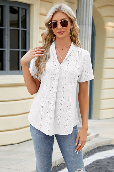 Eyelet Short Sleeve Blouse