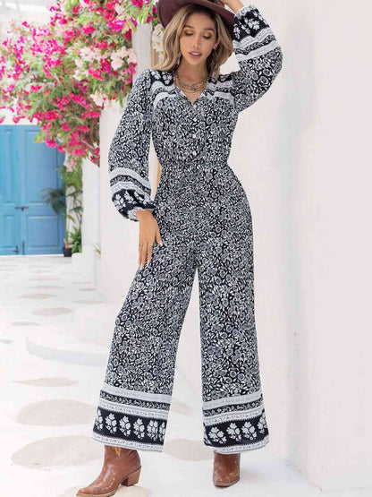 Printed Long Sleeve Wide Leg Jumpsuit