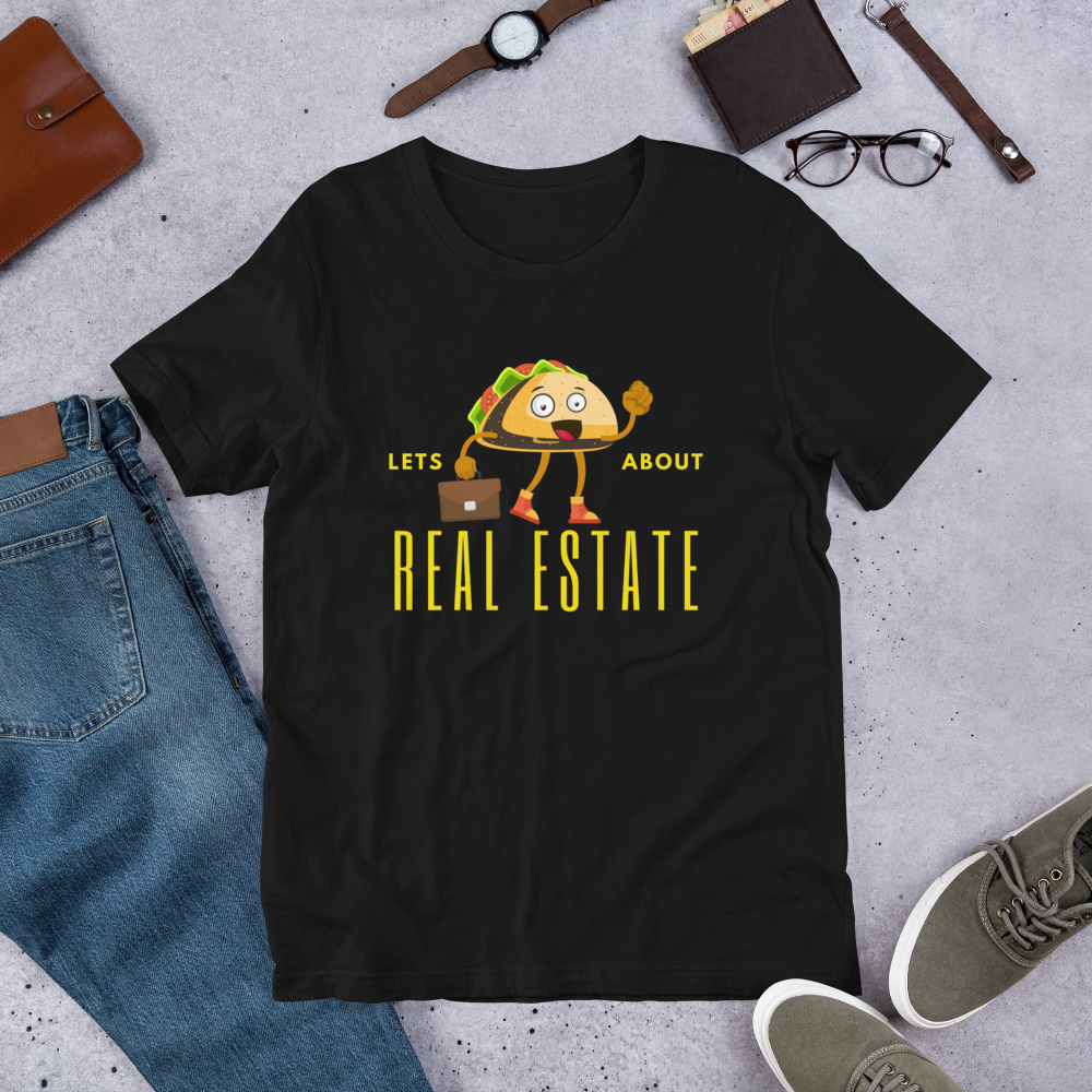 Short-Sleeve Unisex T-Shirt "Lets TACO about Real Estate" (Yellow Business Taco)
